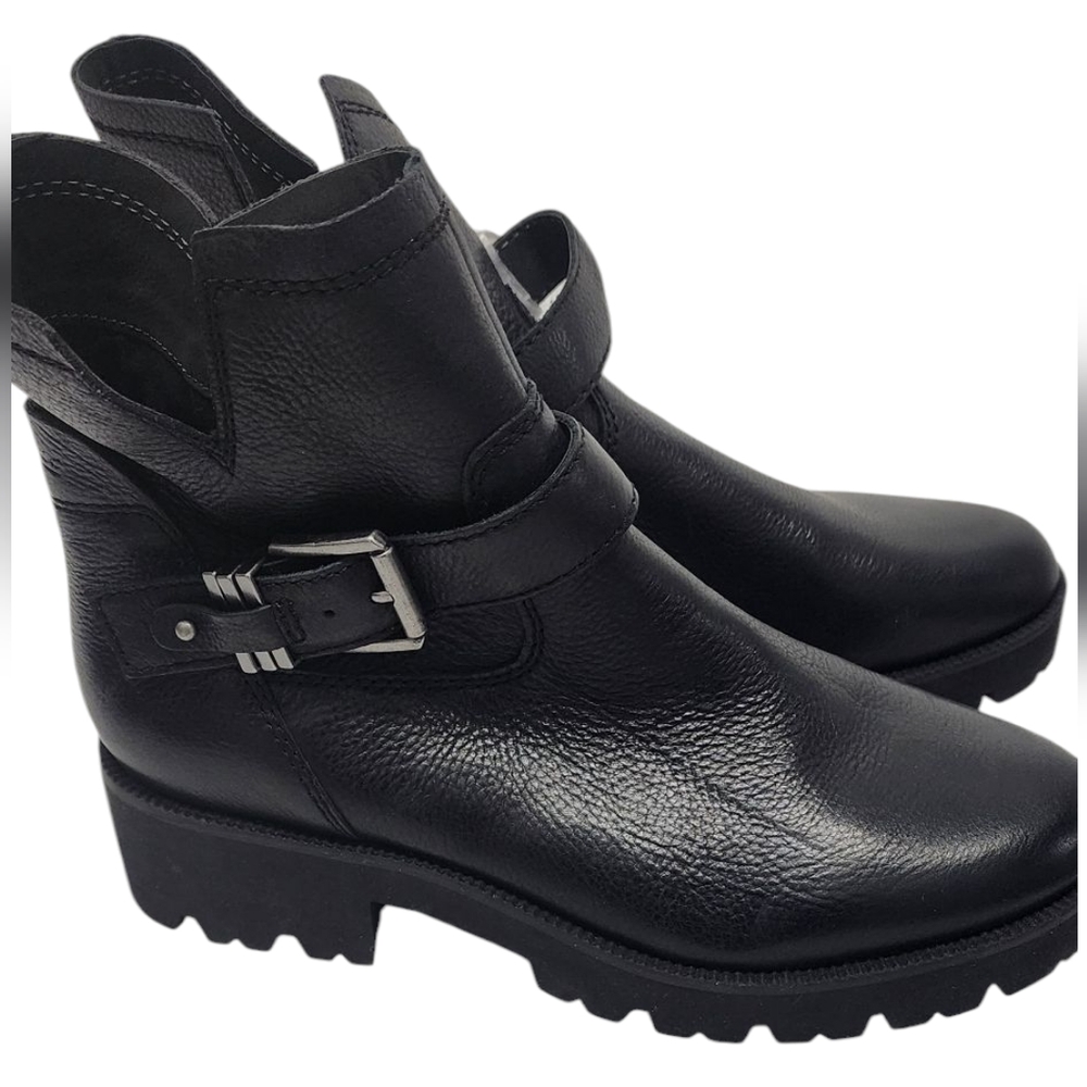 Black Leather Ankle Boots with Buckle